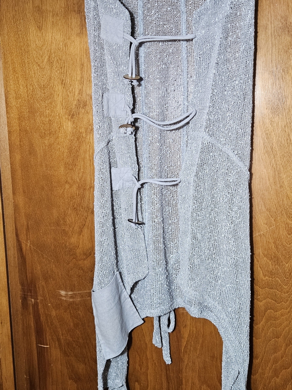 Light Gray Open Knit Women's Sweater Vest with Toggle Closures